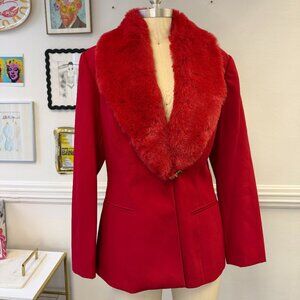 Vintage Rare Stella Louise KB 90s Supermodel Faux Fur Maximalist Red Jacket Sz12